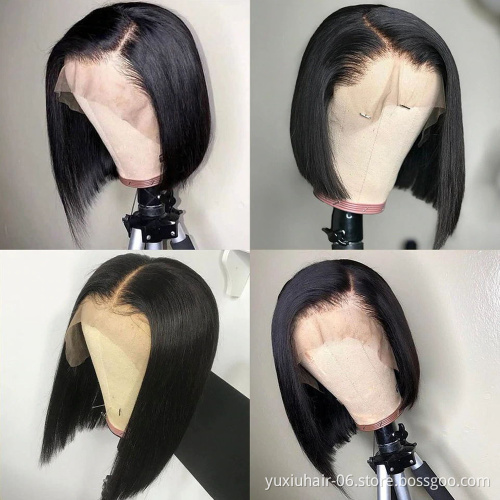 Bob Wigs Brazilian Cuticle Aligned Raw Virgin Hair Lace Frontal Wigs Human Hair  Front Lace Part 150% Density For Black Women